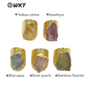 WT-R369 2021 Нови поръчки индивидуално позлатените голям пръстен с инкрустиран необработени скъпоценни камъни уникални дамски бижута със скъпоценни камъни 1