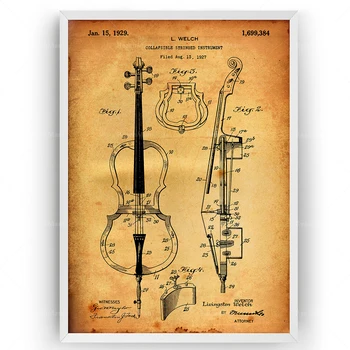 Виолончело 1929 Патент Печат Стенен Художествен Плакат Учител По Музика Чертеж Подаръци 1