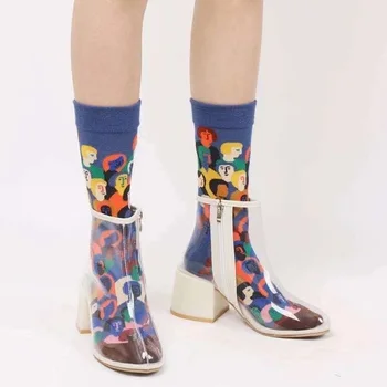 Дамски чорапи и Оригинален дизайн на Главата Карикатура Цветен Решетки Персонализирани Модни Дамски Чорапи Среден Размер Calcetines 1