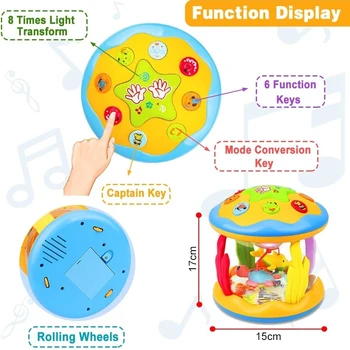 Детски Музикални Образователни Играчки За Бебета Въртене на 360 Градуса Музикален Лек Ръчен Барабан Океана Въртящ се Светлинен Проектор Играчки за малки Деца 1