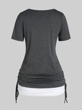 Женска тениска ROSEGAL, топ от две части, комплект с кръгло Деколте, тениски с рюшами и Майками на Кръст, летни дрехи 1