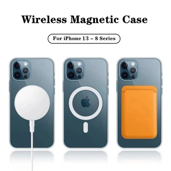 За Magsafe Калъф за iPhone 13 12 Mini 11 14 Pro Max 14 Plus XS XR X Macsafe Магнитен Кожен Портфейл Държач За Карти Прозрачен капак 1