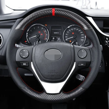 За Toyota Rav4 2013 2014 2015 САМ зашити на ръка на капака на Кормилното Колело от Естествена Кожа от въглеродни влакна 1