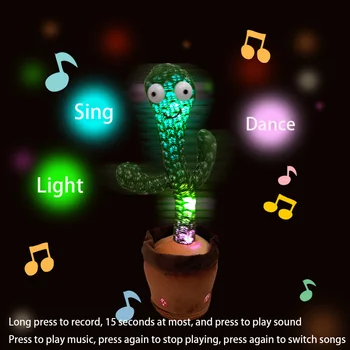 Испански Руски Танцуващата Кактус 120 Песен Говорител Говори USB Зареждане на Гласово Повторение Плюшено Кактус Танцьор Играчка Разговор Меки Играчки 1