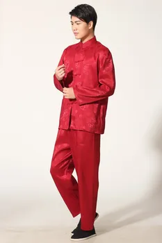 Китайски Традиционен Мъжки Сатен костюм Кунг-фу от Вискоза, Ретро Костюм Тайдзи Ушу с Дълъг Ръкав, Униформи, Дрехи M, L, XL, XXL, 3XL, L070610 1