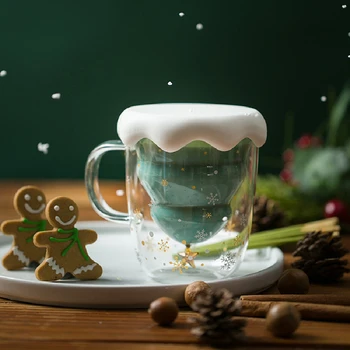 Коледно Дърво Стъклена Чаша За Вода С Двойна Изолация Кафеена Чаша Протеин На Прах Чаша Мляко Звезда Желание За Коледен Подарък За Рожден Ден 1
