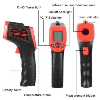 Лазер Точков LCD Промишлен Електронен Термометър Инфрачервен Термометър за Безконтактно - 50 ~ 600 ° C Лазерен Измерител на температурата Пистолет Цифров 1