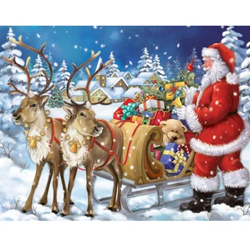 Направи си САМ 5D Диамантена Картина на Дядо Коледа Пълна Тренировка през Цялата Снежна Пейзаж Диамантена Бродерия Мозайка Коледен Снежен човек Подарък Начало Декор 1