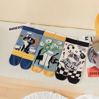 Нови Модни Дамски Чорапи-тръба, Памучни Творчески Чорапи с Герои от Анимационни филми, Японски Есенно-Зимни Чорапи в стил Харадзюку, Сладки Чорапи За Момичета 1