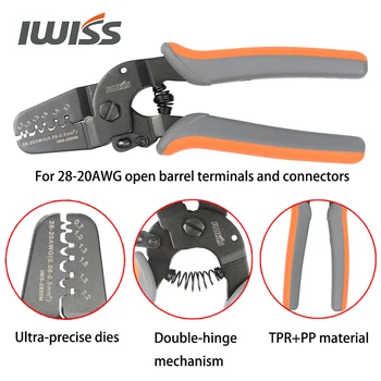 Ръчни инструменти за кримпване на клемм IWISS IWS-2820 за кримпване на клемм и конектори 28-20AWG JAM, Molex, Tyco, JST 1