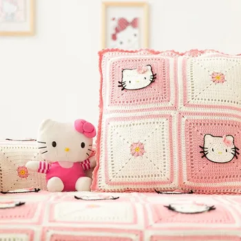 Семеен комплект за Плетене на една Кука Сюзън Одеяло и Калъфка Материали Чанта Розово Коте САМ Вязаное Одеяло 1