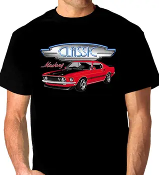 1969 Mustang Mach 1 е Качествена Черна Тениска 2019 Хип-хоп Мъжка Тениска за Мъже 100% Памучен Тениска с Къс Ръкав Персонализирана Фланелка 2