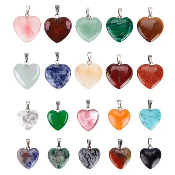 20 Парчета във формата На Сърце Каменни Висулки Чакра Мъниста САМ Кристални Висулки 2 Различни Размера в Различни Цветове 2