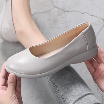 GKTINOO/ бяла Дишащи дамски летни обувки от естествена кожа; дамски лоферы на равна подметка, без стягане; мека ежедневни обувки на плоска подметка с кръгло бомбе 2