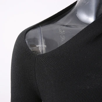 TWOTWINSTYLE Асиметрична Черна Тениска За Жени С Дълъг Ръкав, Отворени Фини Трикотажни Блузи, Дамски Модни Дрехи 2020 Г., Есента 2