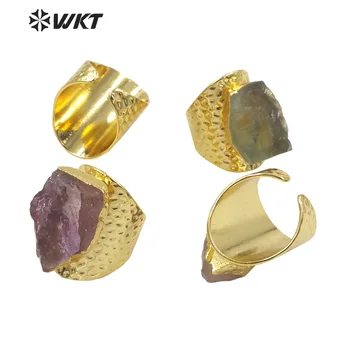 WT-R369 2021 Нови поръчки индивидуално позлатените голям пръстен с инкрустиран необработени скъпоценни камъни уникални дамски бижута със скъпоценни камъни 2