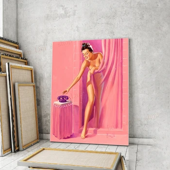 Модни Жена В Душата Плакат Ретро Розов Баня Принт на Стената Съвременна Живопис Скандинавски Баня Начало Декор Картина Безрамная 2