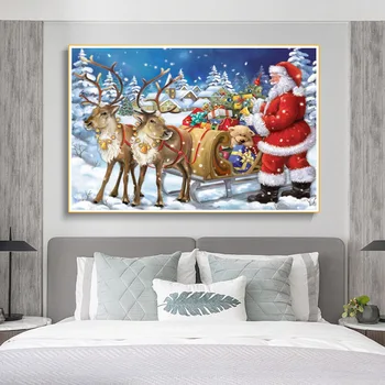 Направи си САМ 5D Диамантена Картина на Дядо Коледа Пълна Тренировка през Цялата Снежна Пейзаж Диамантена Бродерия Мозайка Коледен Снежен човек Подарък Начало Декор 2