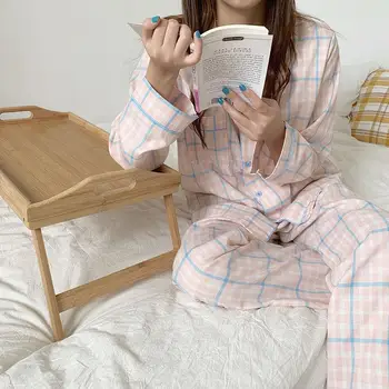 Пижами Женски Пролетно - есенна жилетка с дълги ръкави Корейската Версия на Привлекателен и Чист за студентски комплект дрехи за дома 2