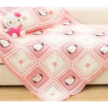Семеен комплект за Плетене на една Кука Сюзън Одеяло и Калъфка Материали Чанта Розово Коте САМ Вязаное Одеяло 2