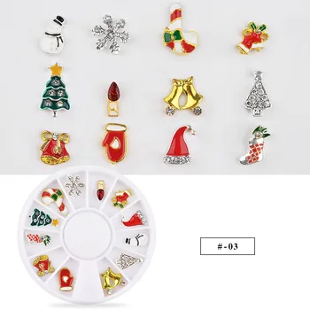 12 БР. Коледни блестящи 3d декорации за нокти, окачване, въздушни нокти, аксесоари, снежен човек, снежинки, коледното дърво, Дядо Коледа 3