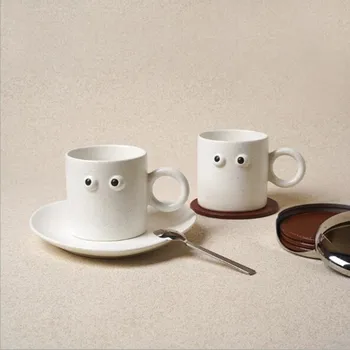 350 мл Керамични Кафеена Чаша Kawaii Eyes Looks Чаена Млечни Чаша С Дръжка За Закуска Креативна Посуда За Напитки, Забавна Чаша За Вода Подарък 3