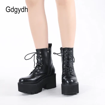 Gdgydh/Модни Армейските обувки на платформа с бродерия; най-разполага с магически обувки в готически стил на дебелите ток; сезон Пролет-Есен; веганские Обувки до средата на прасците от изкуствена кожа 3