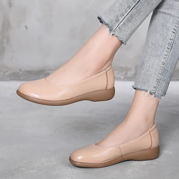 GKTINOO/ бяла Дишащи дамски летни обувки от естествена кожа; дамски лоферы на равна подметка, без стягане; мека ежедневни обувки на плоска подметка с кръгло бомбе 3