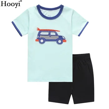 Hooyi/ Комплекти детско облекло с участието на червения Динозавър, Пижами с Динозавром За Момчета, Костюм от 2 теми, пижами за малки Момчета, Детска тениска, къси Панталонки, Панталони 100% Памук 3