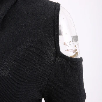 TWOTWINSTYLE Асиметрична Черна Тениска За Жени С Дълъг Ръкав, Отворени Фини Трикотажни Блузи, Дамски Модни Дрехи 2020 Г., Есента 3