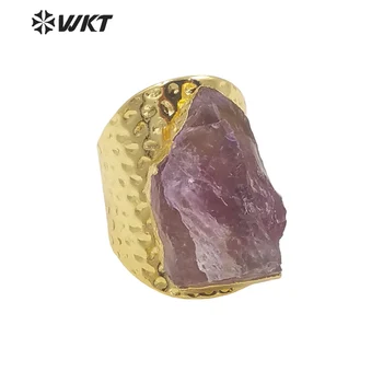 WT-R369 2021 Нови поръчки индивидуално позлатените голям пръстен с инкрустиран необработени скъпоценни камъни уникални дамски бижута със скъпоценни камъни 3