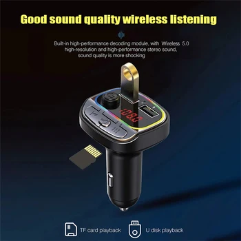 Автомобилен Bluetooth-съвместими 5.0 FM трансмитер 3.1 A Бързо Зарядно Устройство за Кола за Mp3 плейър Музикален Модулатор Хендсфри С TF U Автомобилни Аксесоари 3