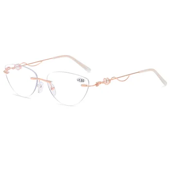 Дамски Очила за четене без рамки, с Анти-Синя светлина, Кристални, Метални Очила за Далекогледство, Очила за далекогледство +1,0 + 1,5... +4,0 3