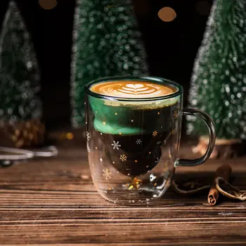 Коледно Дърво Стъклена Чаша За Вода С Двойна Изолация Кафеена Чаша Протеин На Прах Чаша Мляко Звезда Желание За Коледен Подарък За Рожден Ден 3