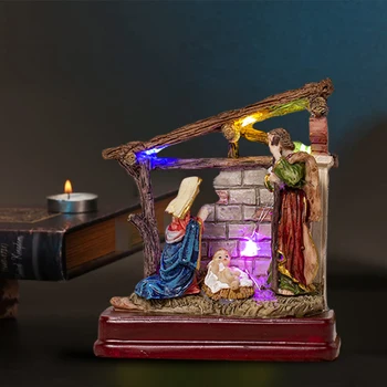 Комплект За Коледната Сцена Статуя На Коледната Сцена С Устойчиво на Малкия Исус в Яслите От Смола Празничен Коледен Комплект С Led Лампи За Дома 3