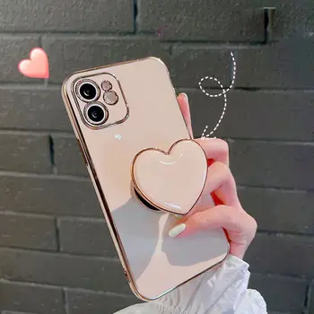 Луксозен Силиконов Калъф с покритие Love Heart за iPhone 7 8 Plus SE 2020 12 Mini 13 Xs Max Xr 11 12 Pro Max Поставка Притежателя Калъф за вашия Телефон 3