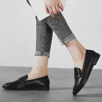 Основни Дизайнерски Дамски Обувки-Oxfords за Жени, Висококачествени Кожени Мокасини на равна подметка, Дамски Ежедневни Обувки Големи Размери 44 3