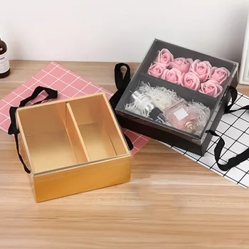 Подарък Кутия За Цветя Десерт С Капак От PVC, Сгъваема Цветна Хартиена Кутия, Преносима Цвете за Опаковка, Кутия За Бродерия За Сватбени партита направи си САМ 3