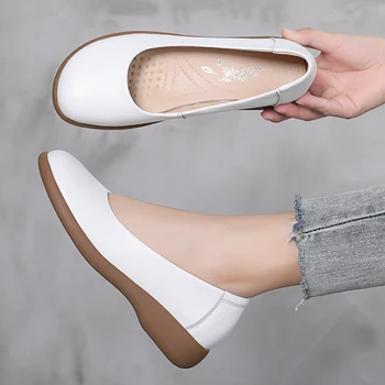 GKTINOO/ бяла Дишащи дамски летни обувки от естествена кожа; дамски лоферы на равна подметка, без стягане; мека ежедневни обувки на плоска подметка с кръгло бомбе 4