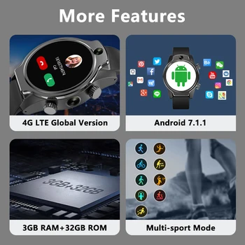 Rogbid Brave 4G Умни Часовници Телефон за Отключване на Лице 3 GB 32 GB с HD Двойна 8-Мегапикселова Камера, GPS, WIFI IP68 Водоустойчив Android Умни Часовници за Мъже 4