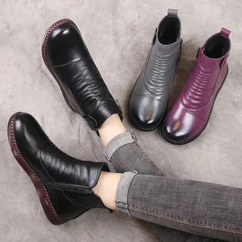 TIMETANG/есен дамски обувки кожени обувки; дамски модни зимни обувки; дамски топло нескользящая обувки на равна подметка; дамски обувки на дебела подметка 4