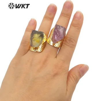 WT-R369 2021 Нови поръчки индивидуално позлатените голям пръстен с инкрустиран необработени скъпоценни камъни уникални дамски бижута със скъпоценни камъни 4
