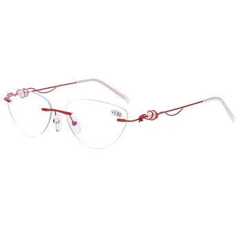 Дамски Очила за четене без рамки, с Анти-Синя светлина, Кристални, Метални Очила за Далекогледство, Очила за далекогледство +1,0 + 1,5... +4,0 4