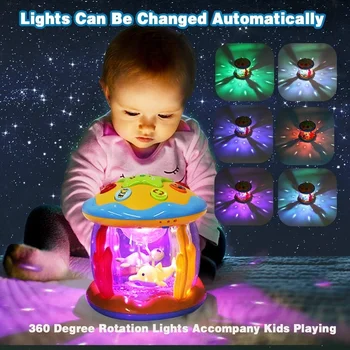 Детски Музикални Образователни Играчки За Бебета Въртене на 360 Градуса Музикален Лек Ръчен Барабан Океана Въртящ се Светлинен Проектор Играчки за малки Деца 4