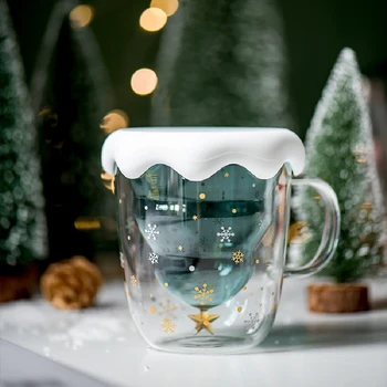 Коледно Дърво Стъклена Чаша За Вода С Двойна Изолация Кафеена Чаша Протеин На Прах Чаша Мляко Звезда Желание За Коледен Подарък За Рожден Ден 4