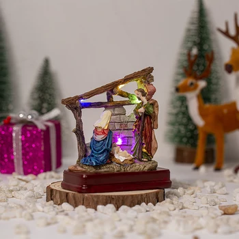 Комплект За Коледната Сцена Статуя На Коледната Сцена С Устойчиво на Малкия Исус в Яслите От Смола Празничен Коледен Комплект С Led Лампи За Дома 4