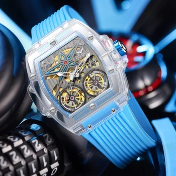 Луксозни мъжки часовник onola от прозрачна пластмаса, кухи, напълно автоматични и механични часовници, мъжки водоустойчив часовник 4