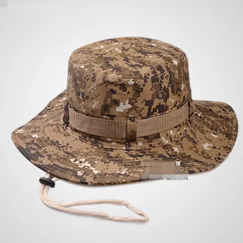 Мода военен камуфлаж кофа шапки джунглата камуфлаж Рибар шапка с широка периферия Слънцето кофа шапка Риболов, къмпинг шапки памук капачки 4