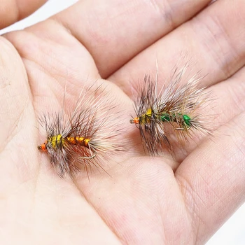 Професионално ръчно плетени 2 цвят асорти 4 бр. пъстърва за риболов на суха муха 14 # стимулант изкуствен stonefly възрастни насекоми, мухи за стръв 4