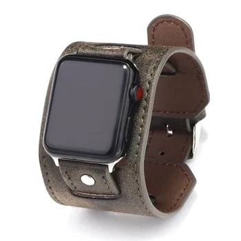 Ретро Кожена Каишка за Часовник в стил пънк за Apple Watch Band 44 мм 40 мм 42 мм 38 мм Широка Кожена Каишка за iWatch 6 Гривна Бижута за Мъже 4